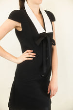 Load image into Gallery viewer, Spring 2012 Chanel Black White Collar Sating Bow Dress
