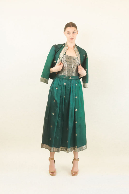 Green Metallic Silk Dress & Jacket