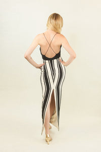 Galanos Black & White Striped Slip Dress
