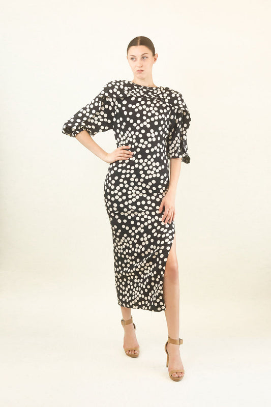 Galanos Silk Navy Polka Dot Dress - The Kit Vintage