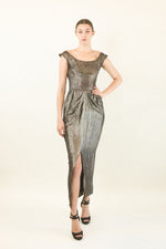 Load image into Gallery viewer, Jane Engel NY Silver Lame Dress 1940&#39;s

