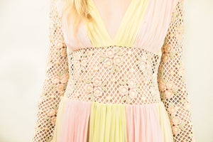 Herbert Schill Wien Chiffon with Lace Cut Out Waist Dress